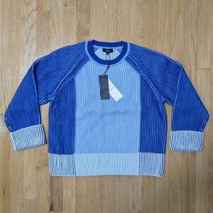 ME+EM Two-Tone Cotton Rib Sweater in Blue/White Size M (NEW WITH TAGS)